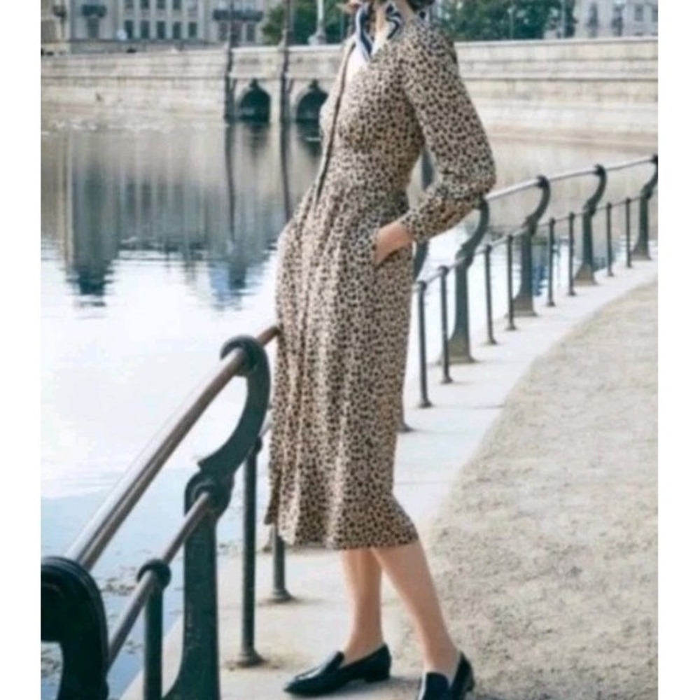 J. Crew Leopard Print A Line Button Front Midi Dress Size 4‎ Preppy Vintage Fit